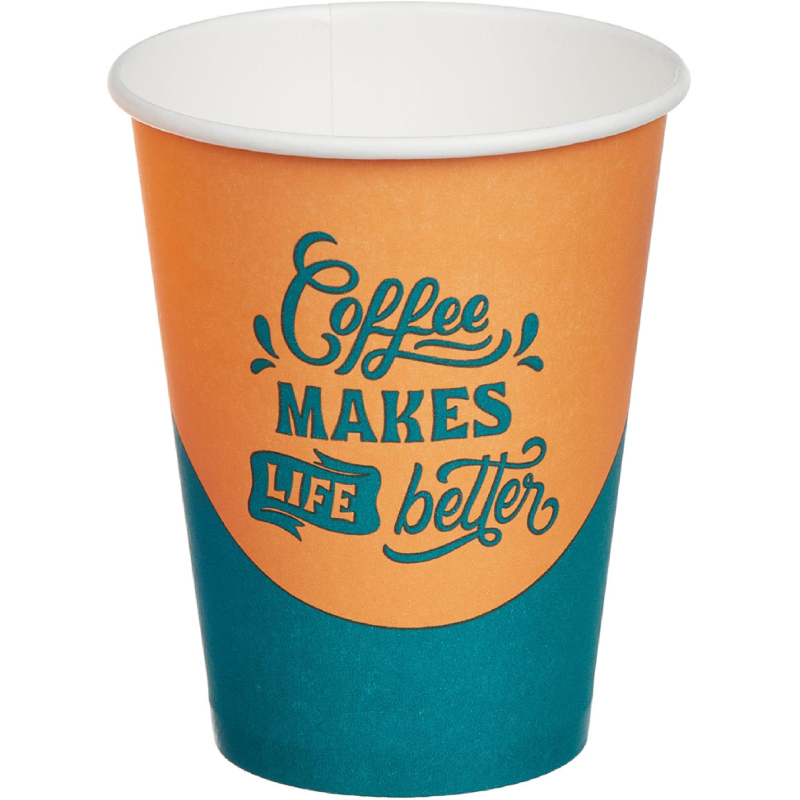 Стакан одноразовый бум. 350мл d-90мм Coffee makes (MIX 4 диз) 60 шт/уп
