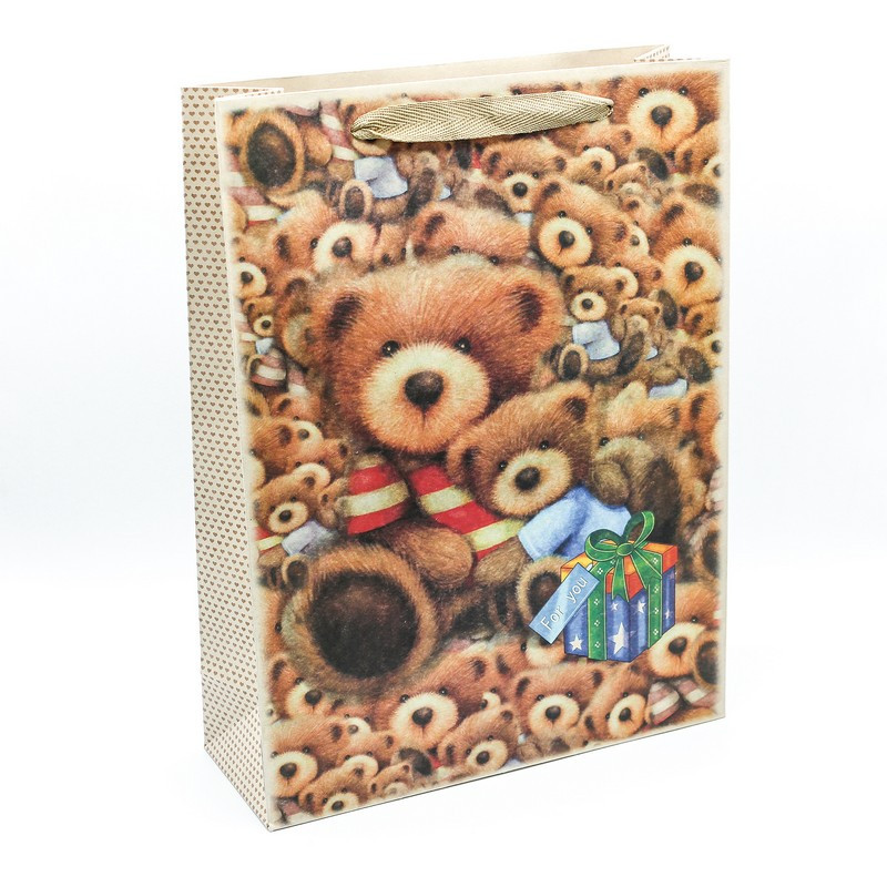 Пакет подарочный из крафт-бумаги Мишки (37×27.5×10 см)