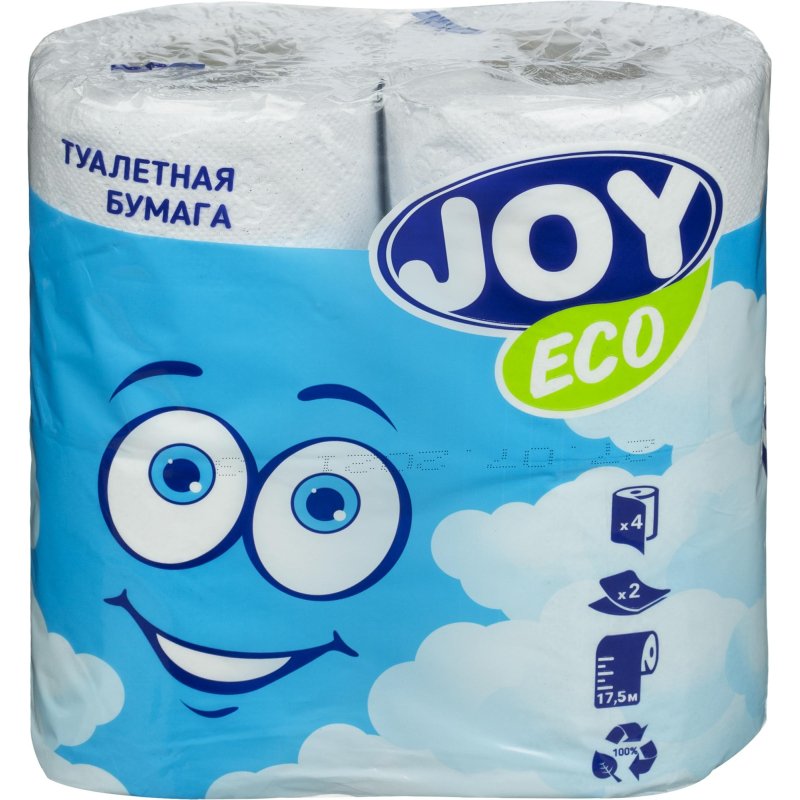 Бумага туалетная Joy Eco 2-слойная белая (4 рулона в упаковке)
