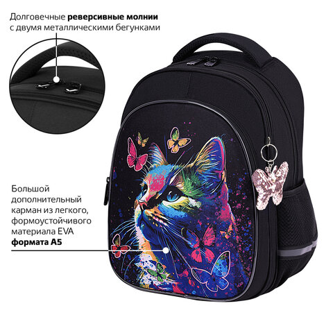 Рюкзак BRAUBERG OPTIMA, 2 отделения, с брелоком, «Butterfly catcher», СВЕТЯЩИЙСЯ, 36×27х18 см