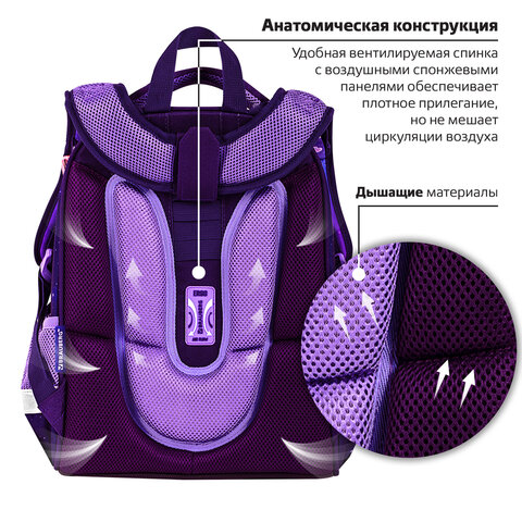 Ранец BRAUBERG PREMIUM, 2 отделения, с брелоком, «Anime cat», 38×29х16 см