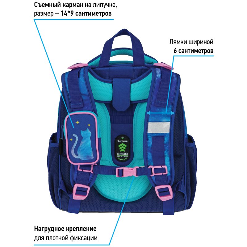 Ранец Berlingo Expert «Galactic cats» 37×28×16см, 2 отделения, 2 кармана, анатомическая спинка