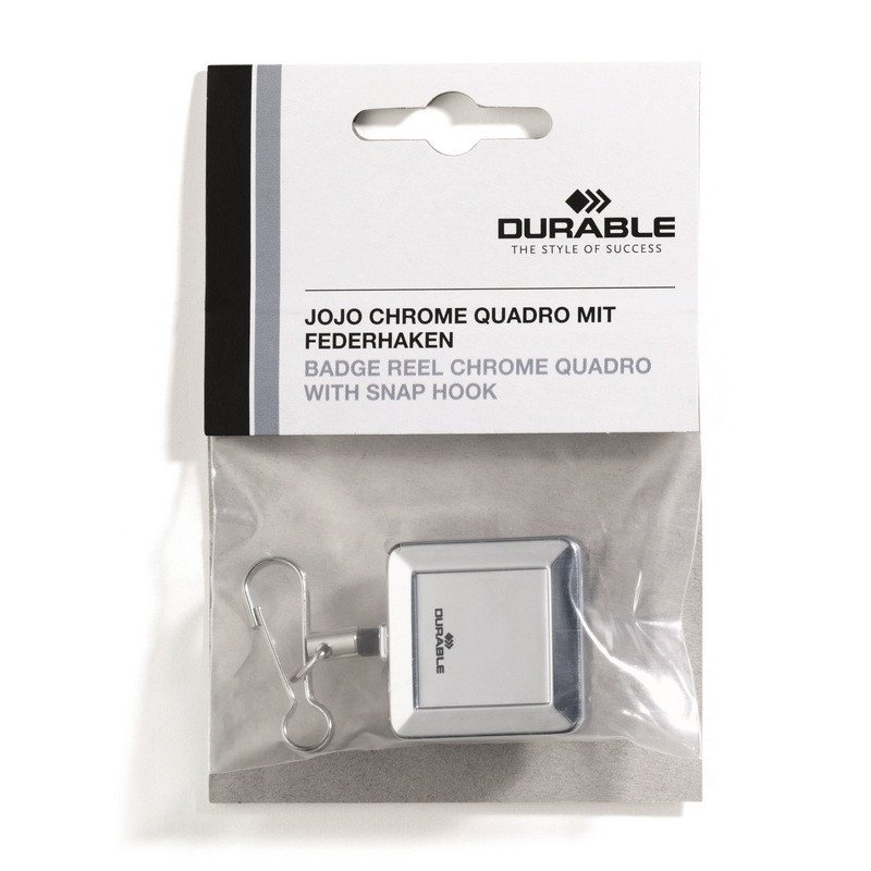Бейдж держатель Durable с рулеткой квадр.металик,без бейдж.8328-23