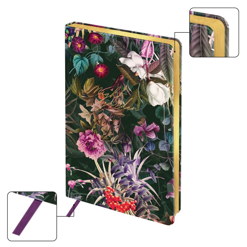Ежедневник недатированный А5, 136л., кожзам, Greenwich Line «Night garden. Dark persian», тон. блок