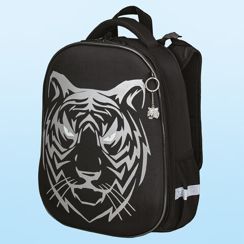Ранец BRAUBERG SHINY, 2 отделения, «Tiger», СВЕТЯЩИЙСЯ РИСУНОК, 36×28х14 см