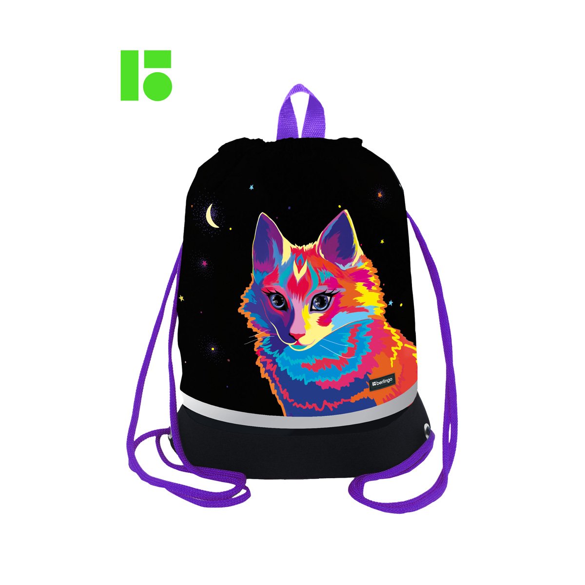 Мешок для обуви 1 отделение Berlingo «Astro Cat», 400×480мм, расширяющееся дно, светоотражающая лента, карман на молнии