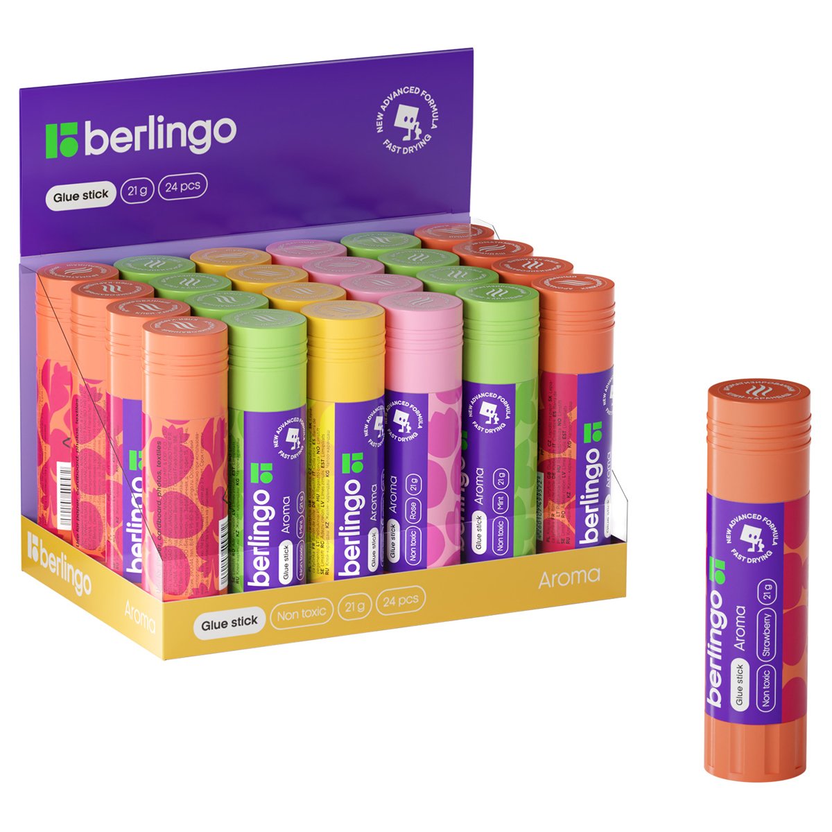 превью Клей-карандаш Berlingo «Aroma», 21г, ароматизированный (мята, лимон, клубника, роза)