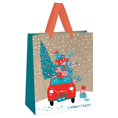 Пакет подарочный 26×32×12см MESHU «New year», фольга, блестки, выборочный лак, крафт