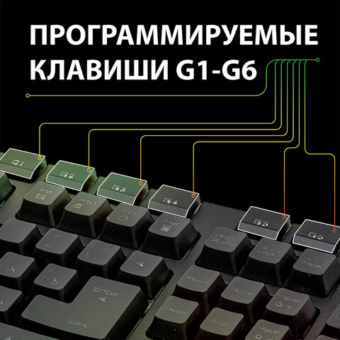 Клавиатура проводная игровая SONNEN KB-7700, USB, 104 клавиши + 10 программируемых клавиш, 3 режима подсветки, черная
