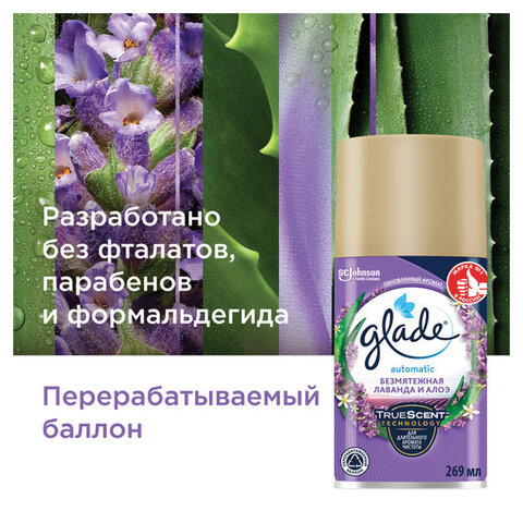 Сменный баллон 269 мл, GLADE «Безмятежная лаванда и алоэ» для автоматических освежителей