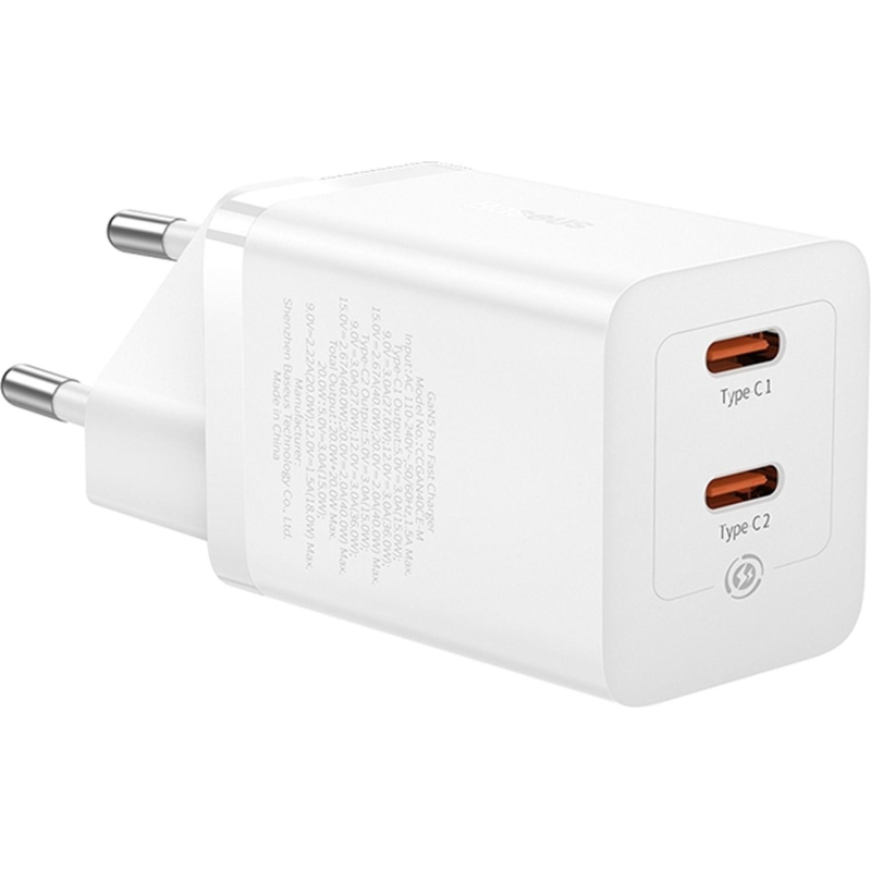превью Зарядное устройство сетевое Baseus GaN5 Pro USB-C+C 40W белый