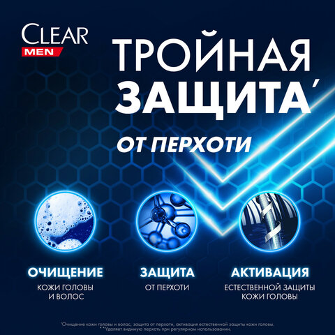 Шампунь против перхоти 400мл CLEAR MEN «Ледяная свежесть»ш/к 44466