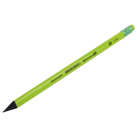 Карандаш чернографитный BRAUBERG KIDS, 1 шт., HB, трехгранный, с ластиком