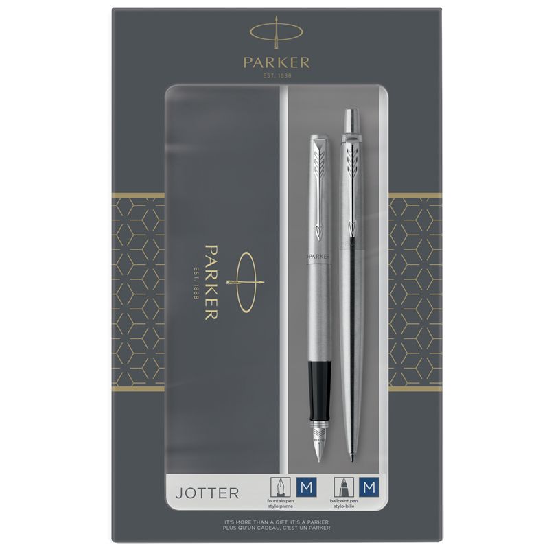 превью Набор Parker «Jotter Stainless Steel СT»: ручка шариковая, 1.0мм и ручка перьевая, 1.0мм, подар. уп. 