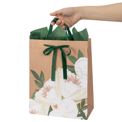 Пакет подарочный (1 штука) 26×13х32 см (L), «Flower Kraft», с тишью, глиттер, ЗОЛОТАЯ СКАЗКА