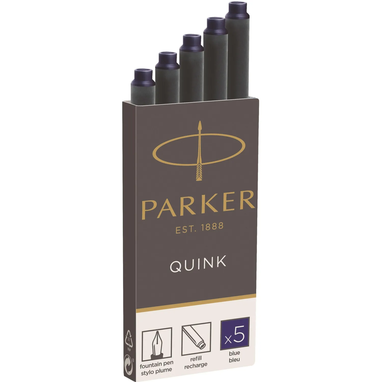 превью Картриджи чернильные для перьевой ручки Parker синие (5 штук в упаковке, артикул производителя 1950384)