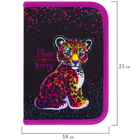 Пенал BRAUBERG с наполнением, 1 отделение, 1 откидная планка, 24 предмета, 21×14 см, Leopard