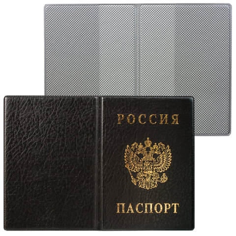 превью Обложка для паспорта с гербом, ПВХ, черная, ДПС
