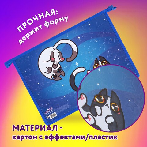 Папка для тетрадей ЮНЛАНДИЯ А4, 1 отделение, картон/пластик, конгрев, на молнии, «Ying Yang»