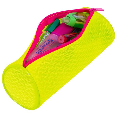 Пенал-тубус BRAUBERG, сетка, «Neon», желтый, 21×8×8 см, 229025