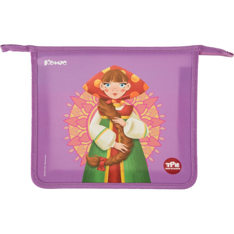 Папка для тетрадей КОМУС Три богатыря Любава, А5.1отд, на молн, пластик, ПТ 713