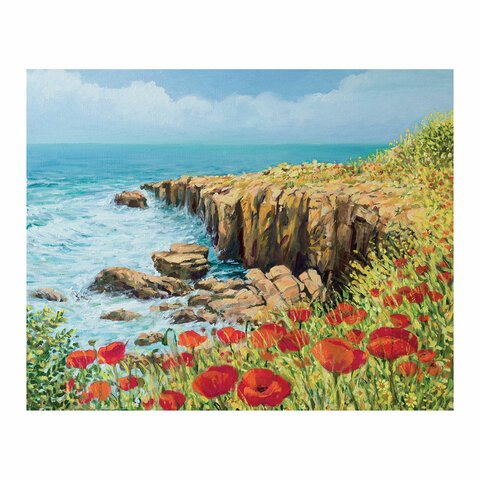 Холст на картоне с контуром BRAUBERG ART «CLASSIC» «ЦВЕТЫ И МОРЕ», 30×40 см, грунтованный, хлопок, 191541