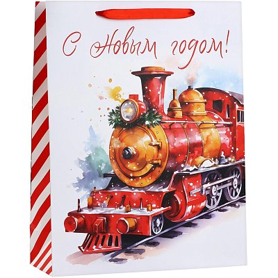 Пакет ламинированный верт. 'Новогодний поезд', L 31×40x11.5см 10348936 НГ