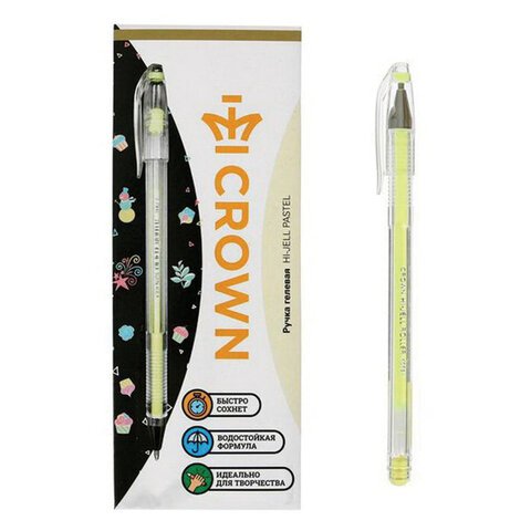 Ручка гелевая Crown «Hi-Jell Pastel» желтая пастель, 0.8мм