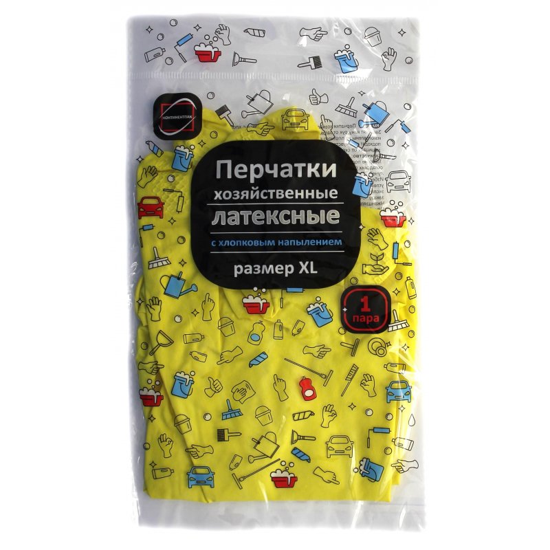 Перчатки латексные с хлопковым напылением желтые (размер 10, XL)
