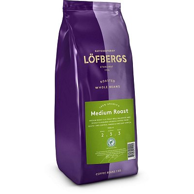 Кофе в зернах Lofbergs Medium Roast 100% арабика 1 кг (вакуумный пакет)