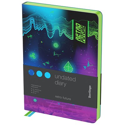 Ежедневник недатированный, А5, 136л., кожзам, Berlingo «Retro Future», зеленый срез, с рисунком