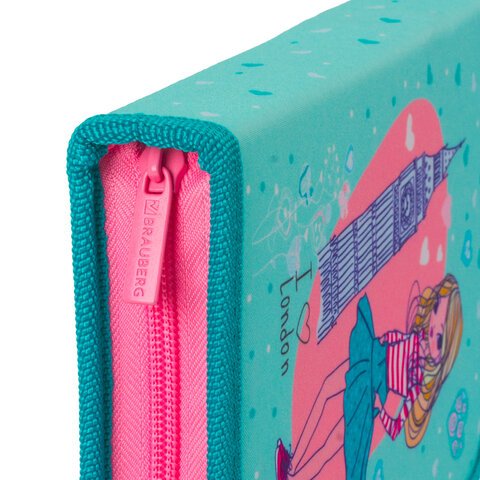 Пенал без наполнения BRAUBERG, 1 отделение, 1 откидная планка, ткань, 20×14 см, «Girl», 229283