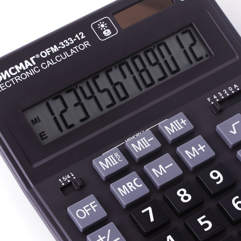 Калькулятор настольный ОФИСМАГ OFM-333 (200×154 мм) 12 разрядов, двойное питание, ЧЕРНЫЙ