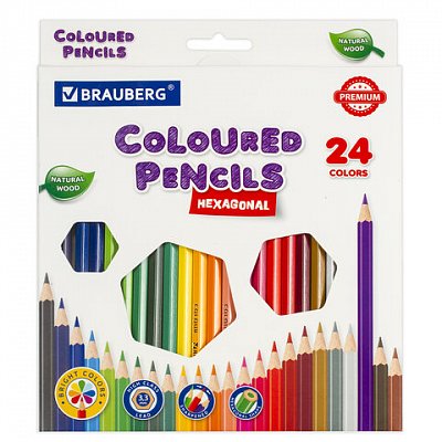 Карандаши цветные BRAUBERG PREMIUM24 цветашестигранныегрифель мягкий 3.3 мм181658