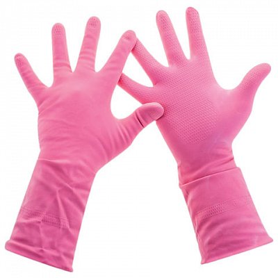 Перчатки хозяйственные латексные, хлопчатобумажное напыление, разм L (средний), розовые, PACLAN «Practi Comfort»
