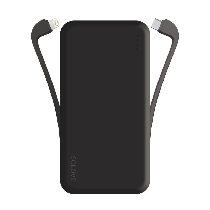 Внешний аккумулятор SOLOVE (Mi) W7 10000mAh Dual, встр.2каб USB, черный