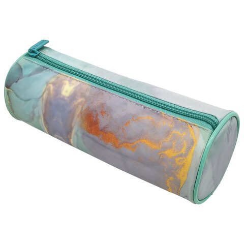 Пенал-тубус BRAUBERG, с эффектом Soft Touch, мягкий, «Mint marble», 22×8 см