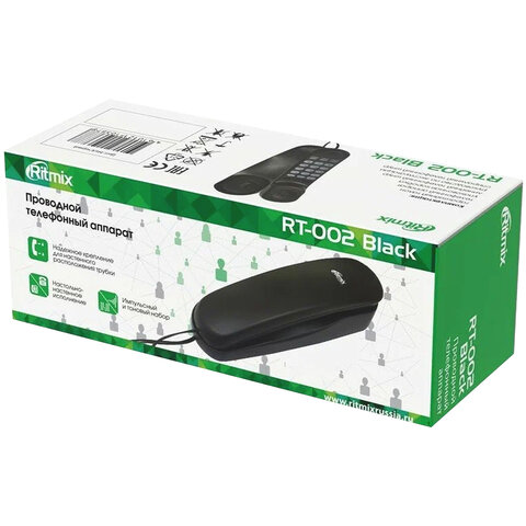 Телефон RITMIX RT-002 black, удержание звонка, тональный/импульсный режим, повтор, черный