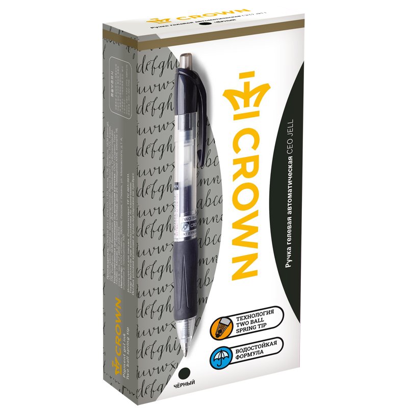 Ручка гелевая автоматическая Crown «CEO Jell» черная, 0.7мм, грип