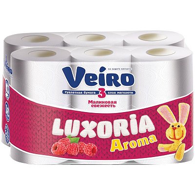 Бумага туалетная Veiro «Luxoria Aroma. Малиновая свежесть» 3-слойная, 12шт., цветное тиснение, белая