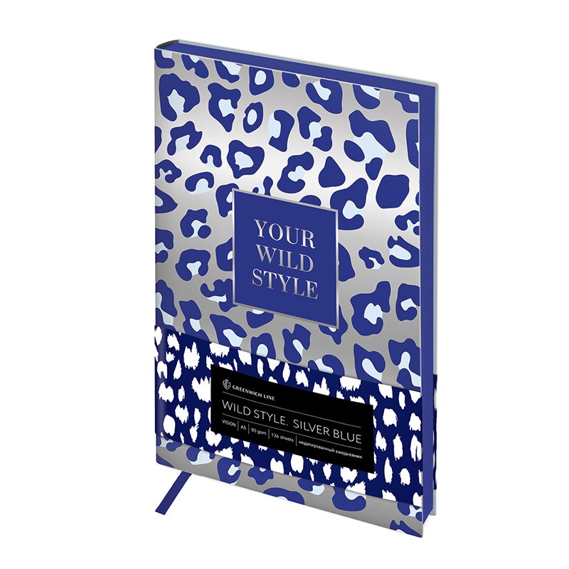 превью Ежедневник недат. A5, 136л, кожзам, Greenwich Line «Vision. Wild style. Silver blue», тон. бл, цв. срез