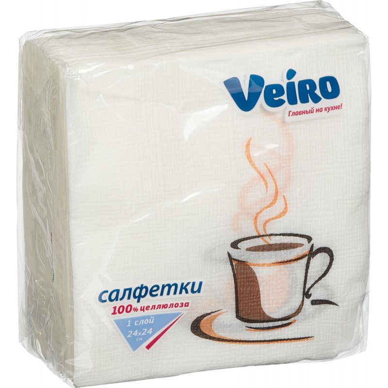 Салфетки Veiro сервировочные (кофе) (24×24см, 1-слойные, белые с тиснением, 50 штук)