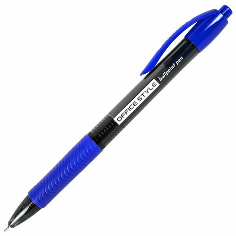 Ручка шариковая автоматическая с грипом BRAUBERG OFFICE STYLE, СИНЯЯ, игольчатый наконечник 0.7мм, линия 0.35мм, тонированный корпус