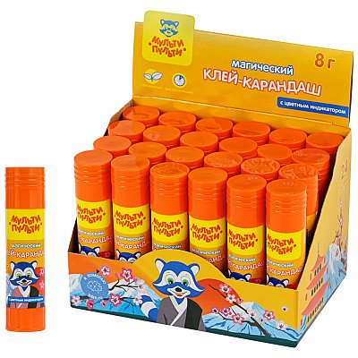 Клей-карандаш Мульти-Пульти «Енот в Японии», 08г, с цветным индикатором