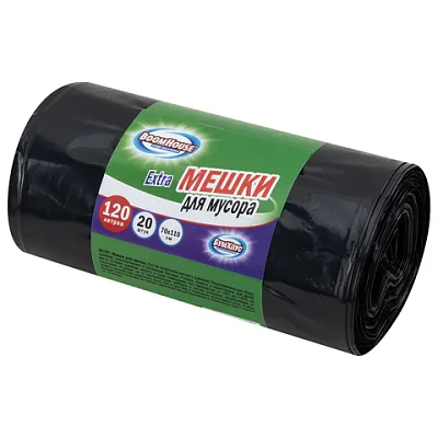 Мешки для мусора 120 л, черные в рулоне 20 штук прочные, ПВД 35 мкм, 70×110 см, серия Extra, BOOMHOUSE (БУМХАУС)
