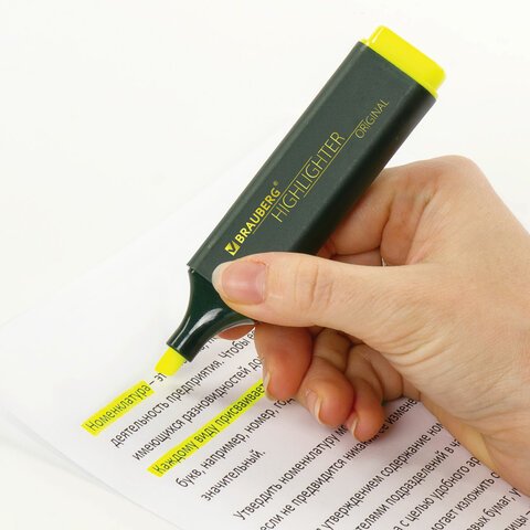 Текстовыделитель BRAUBERG «ORIGINAL», ЖЕЛТЫЙ, линия 1-5 мм