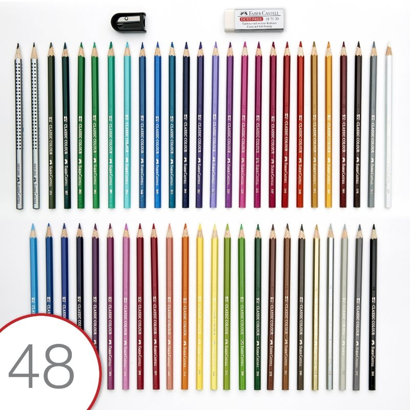 Карандаши цветные Faber-Castell 48 цветов шестиграные с ластиком и точилкой
