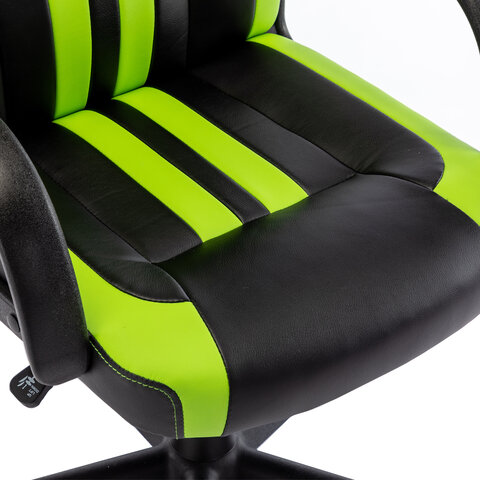 Кресло компьютерное BRABIX «Stripe GM-202», экокожа, черное/зеленое