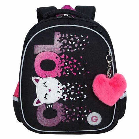 Ранец GRIZZLY анатомическая спинка, c брелоком, для девочек, COOL, 36×28х20 см