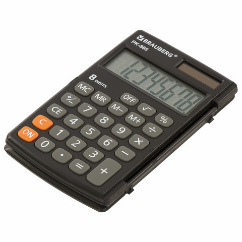 Калькулятор карманный BRAUBERG PK-865-BK (120×75 мм), 8 разрядов, двойное питание, ЧЕРНЫЙ